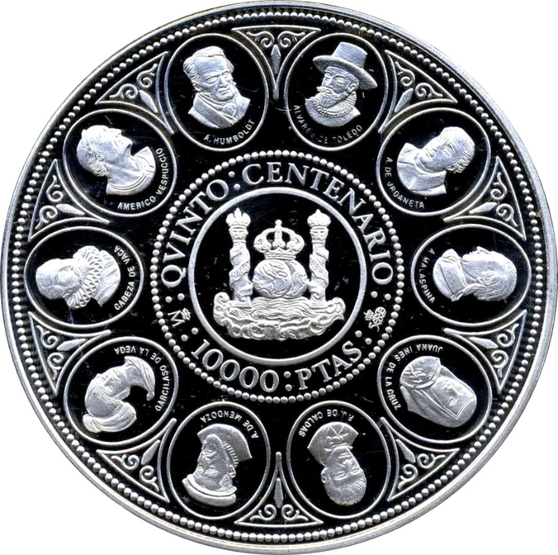 Reverso de 10.000 Pesetas - Juan Carlos I (Descubridores y Libertadores)