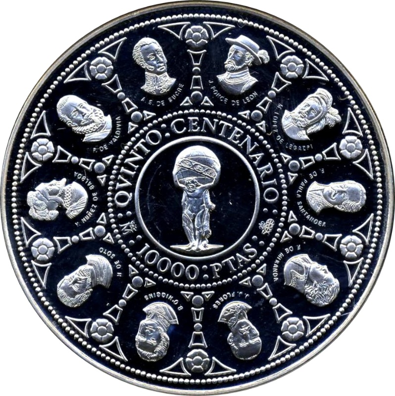 Moneda 10.000 Pesetas - Juan Carlos I (Descubridores y Libertadores) | 1991 - Reverso Reverso de 10.000 Pesetas - Juan Carlos I (Descubridores y Libertadores)