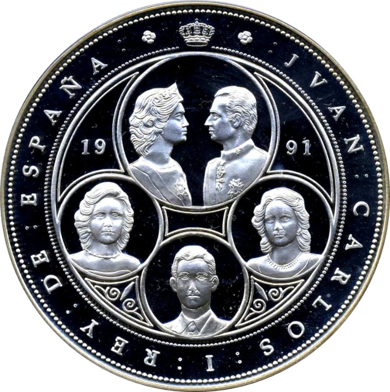 Moneda 10.000 Pesetas - Juan Carlos I (Descubridores y Libertadores) | 1991 - Anverso Anverso de 10.000 Pesetas - Juan Carlos I (Descubridores y Libertadores)