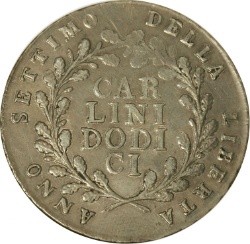 Reverso de 12 Carlini, 1 Piastre