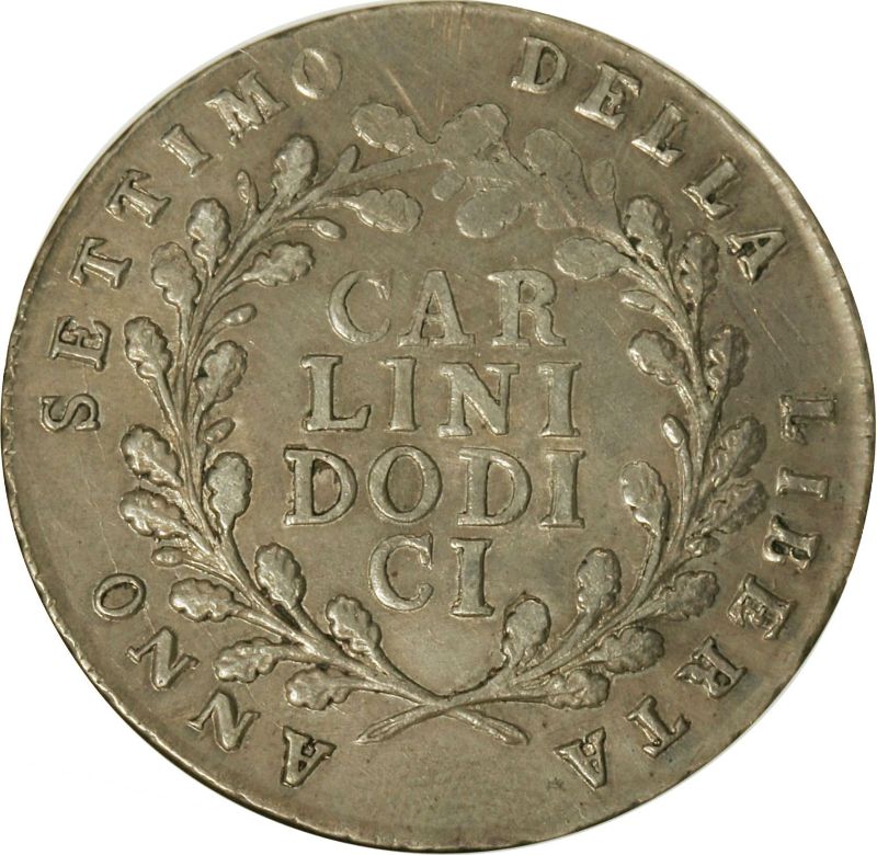Reverso de 12 Carlini, 1 Piastre