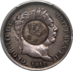 Anverso de 120 Reales (Réais) - Luiz I (Contramarca "CORONADO G.P." 1 Chelín - Reino Unido)