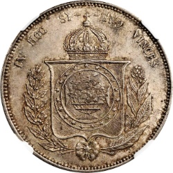 Reverso de 1200 Reales (Réais) - Luiz I (Contramarca "GRAN CORONA" sobre "2000 Reales (Réais) - Pedro II, Brasil")