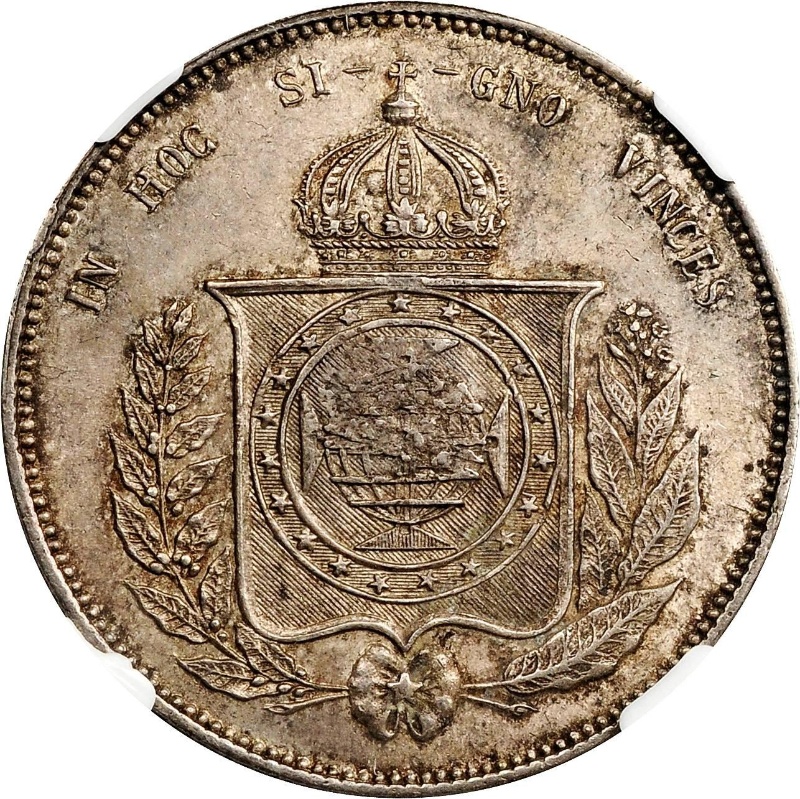 Reverso de 1200 Reales (Réais) - Luiz I (Contramarca "GRAN CORONA" sobre "2000 Reales (Réais) - Pedro II, Brasil")