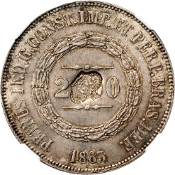 Anverso de 1200 Reales (Réais) - Luiz I (Contramarca "GRAN CORONA" sobre "2000 Reales (Réais) - Pedro II, Brasil")