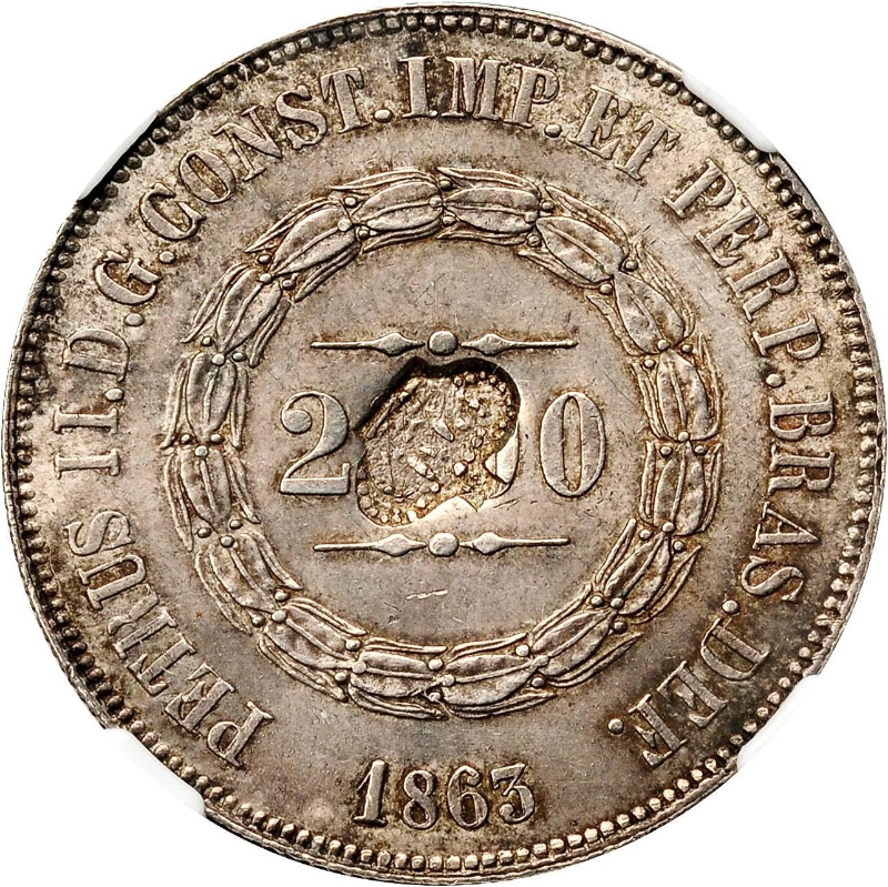 Anverso de 1200 Reales (Réais) - Luiz I (Contramarca "GRAN CORONA" sobre "2000 Reales (Réais) - Pedro II, Brasil")