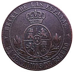 Reverso de 2½ Céntimos de Escudo - Isabel II
