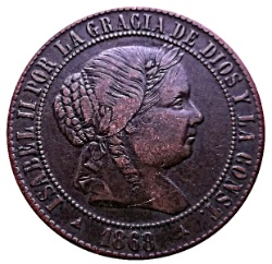 Anverso de 2½ Céntimos de Escudo - Isabel II