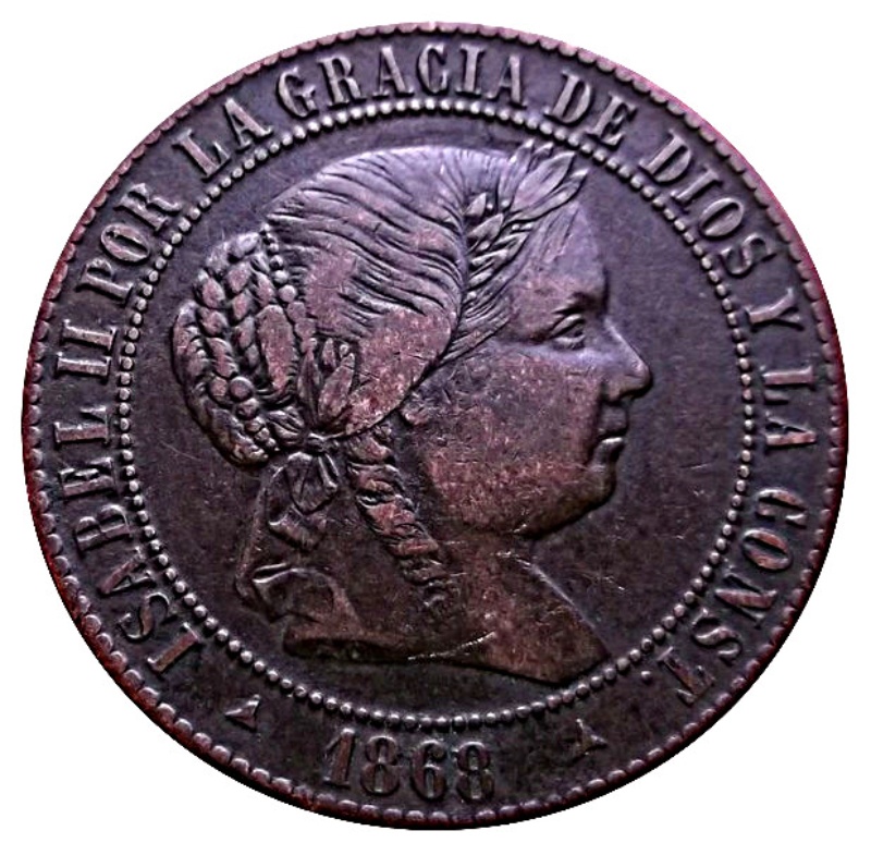 Anverso de 2½ Céntimos de Escudo - Isabel II