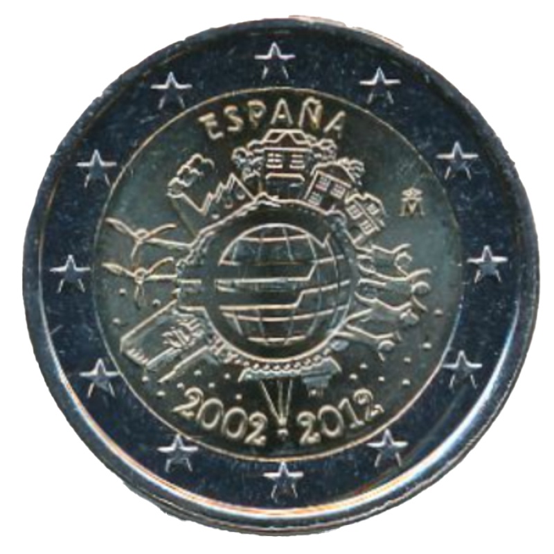 Anverso de 2 Euros (10 años de Euros en efectivo)