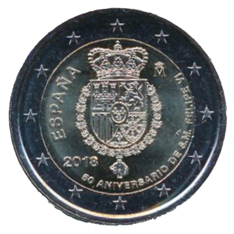 Anverso de 2 Euros (50 Aniversario del Rey Felipe VI)