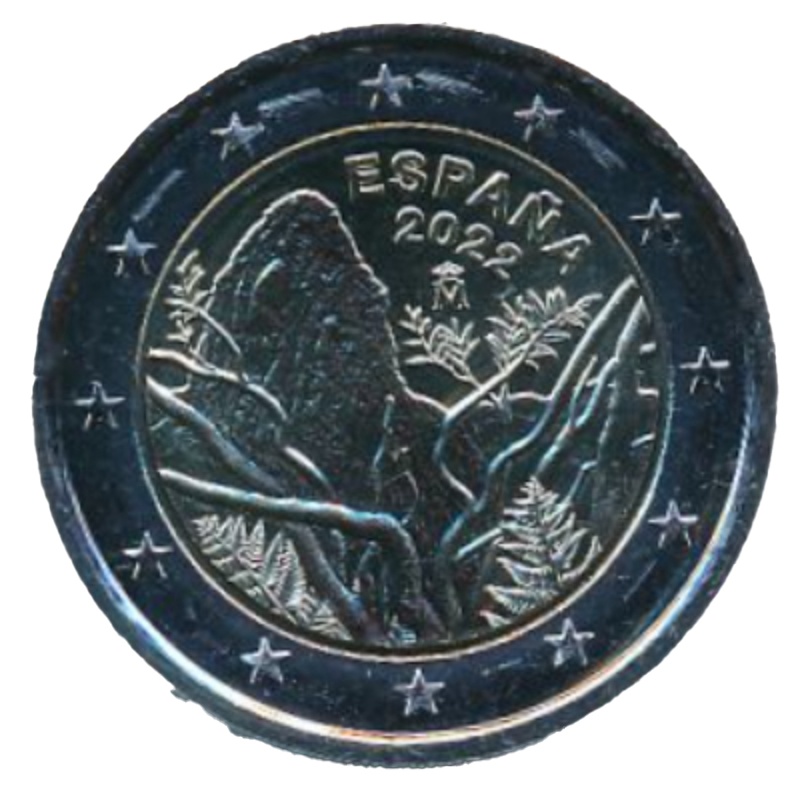 Anverso de 2 Euros (Parque Nacional de Garajonay)