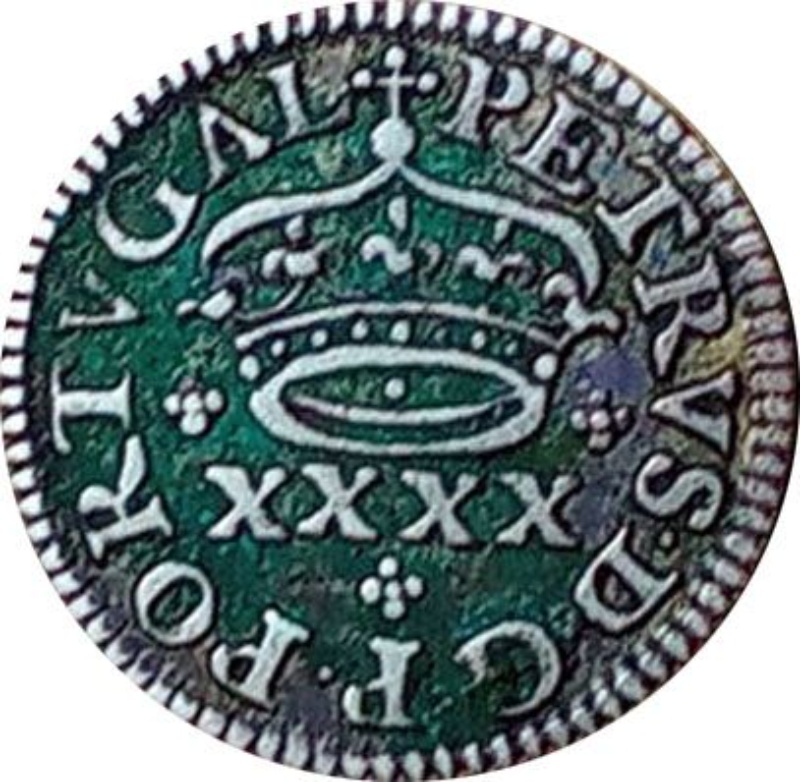 Moneda 2 Vinténs (XXXX) - Reales (Réais) - Pedro Príncipe Regente | 1676 - 1683 - Anverso Anverso de 2 Vinténs (XXXX) - Reales (Réais) - Pedro Príncipe Regente
