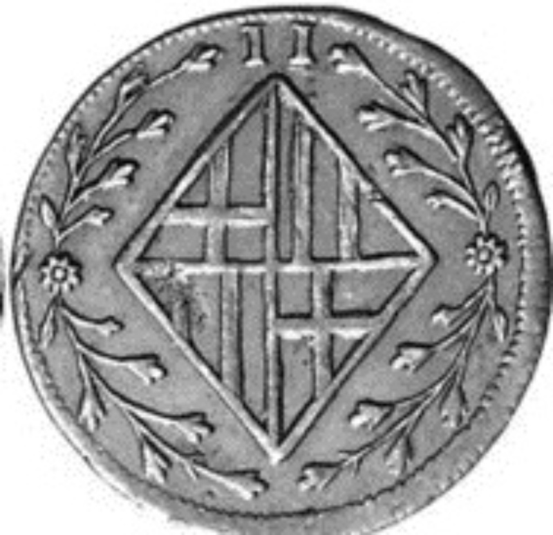 Moneda 2 Cuartos de peseta "En Barcelona" | 1808 - 1814 - Reverso Reverso de 2 Cuartos de peseta "En Barcelona"