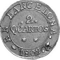 Anverso de 2 Cuartos de peseta "En Barcelona"