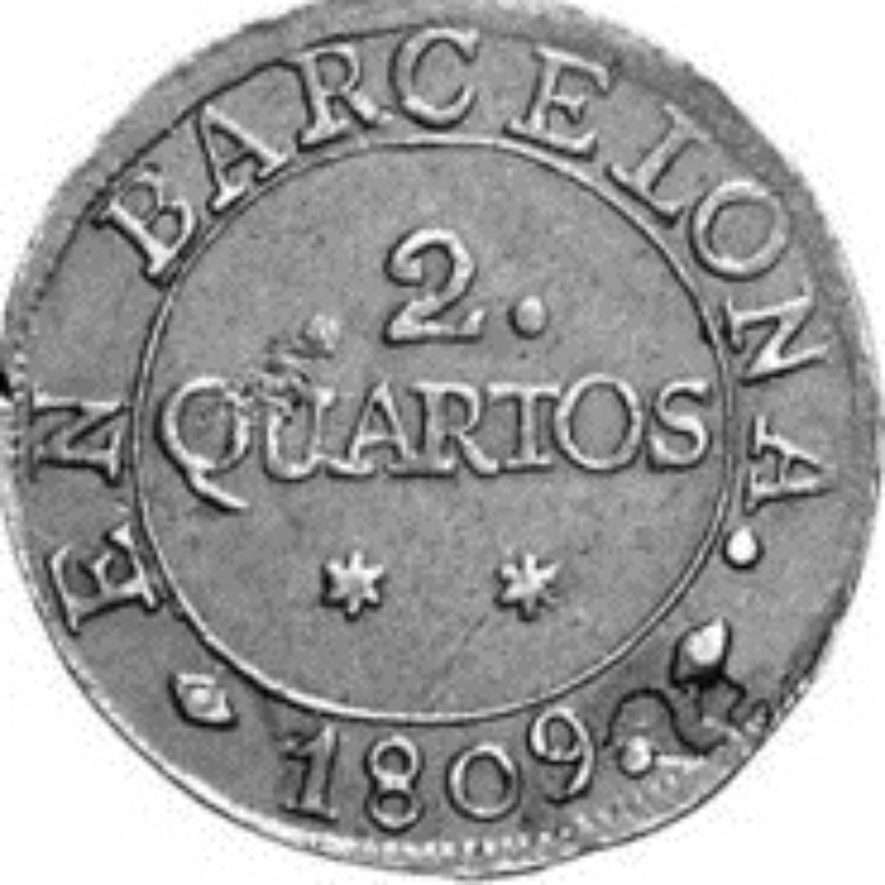 Moneda 2 Cuartos de peseta "En Barcelona" | 1808 - 1814 - Anverso Anverso de 2 Cuartos de peseta "En Barcelona"