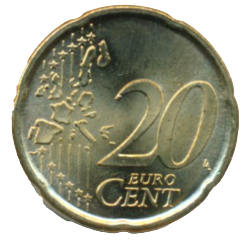 Reverso de 20 Céntimos de euro (1er tipo; 1er mapa)