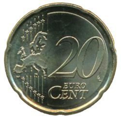 Reverso de 20 Céntimos de euro (2º tipo; 2º mapa)