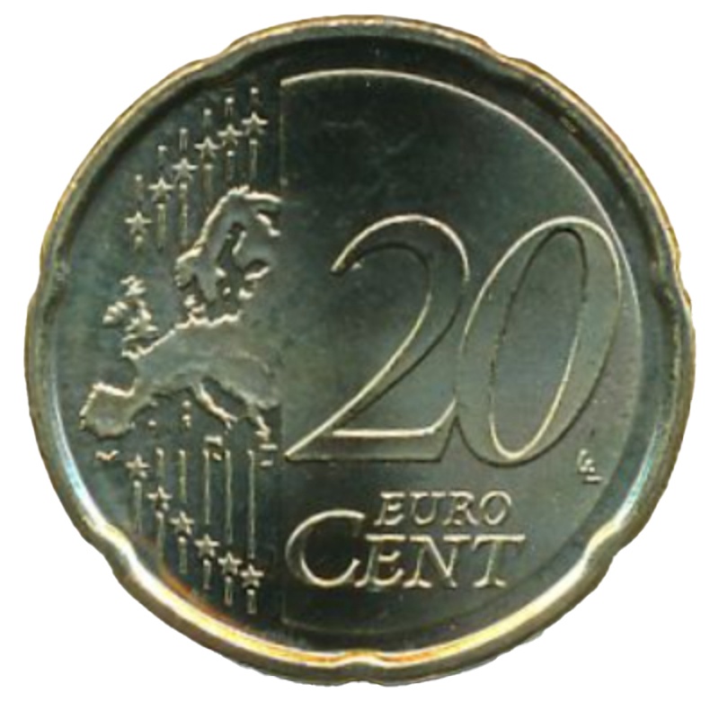 Reverso de 20 Céntimos de euro (2º tipo; 2º mapa)