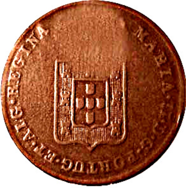 Reverso de 20 Reales (Réais) - Luiz I (Contramarca "GRAN CORONA" sobre 20 Reales (Réais) - María II, Mozambique)