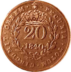 Anverso de 20 Reales (Réais) - Luiz I (Contramarca "GRAN CORONA" sobre 20 Reales (Réais) - María II, Mozambique)