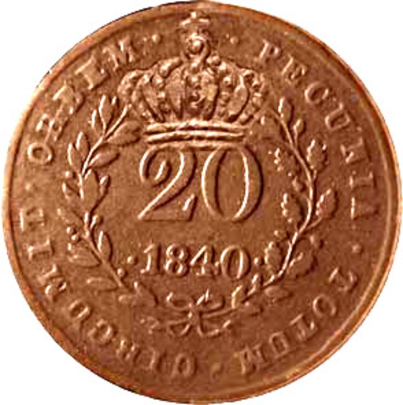 Anverso de 20 Reales (Réais) - Luiz I (Contramarca "GRAN CORONA" sobre 20 Reales (Réais) - María II, Mozambique)