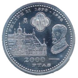 Anverso de 2000 Pesetas - Juan Carlos I (Felipe II & Escorial)