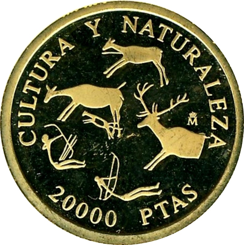 Moneda 20.000 Pesetas - Juan Carlos I (Pinturas Rupestres Paleolíticas) | 1994 - Reverso Reverso de 20.000 Pesetas - Juan Carlos I (Pinturas Rupestres Paleolíticas)