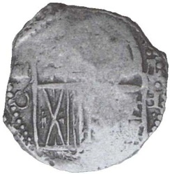 Reverso de 240 Reales (Réais) - João IV (Contramarca "Coronado 240" sobre 4 Reales España-América)