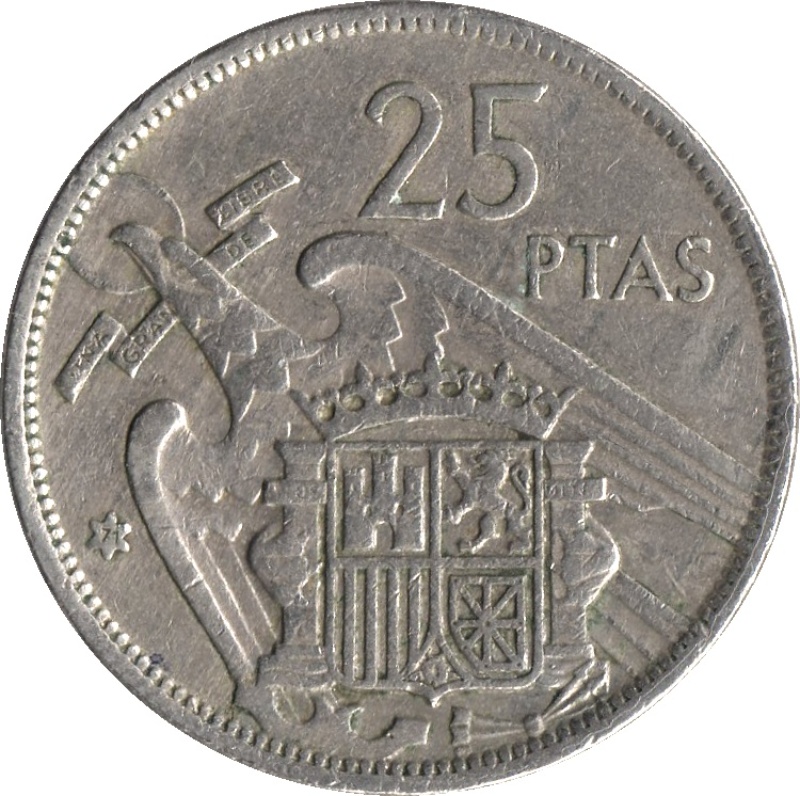 Reverso de 25 Pesetas - Francisco Franco