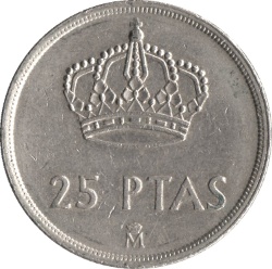 Reverso de 25 Pesetas - Juan Carlos I (con marca de ceca)