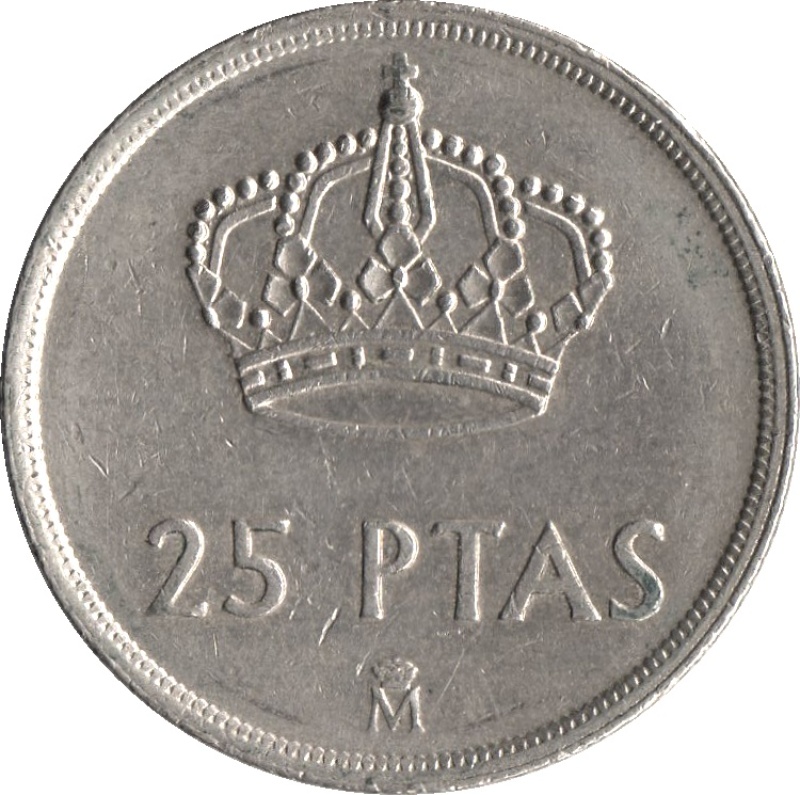 Reverso de 25 Pesetas - Juan Carlos I (con marca de ceca)