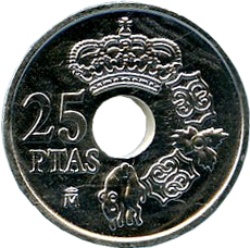 Reverso de 25 Pesetas - Juan Carlos I (plata)