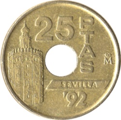 Reverso de 25 Pesetas (Torre del Oro)
