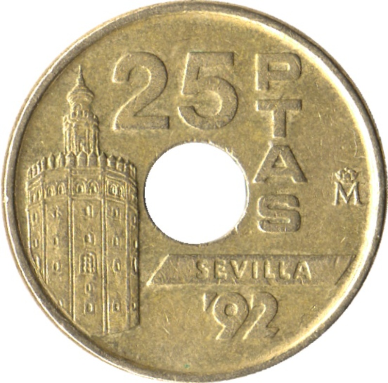 Reverso de 25 Pesetas (Torre del Oro)
