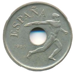 Reverso de 25 Pesetas (lanzamiento de disco)