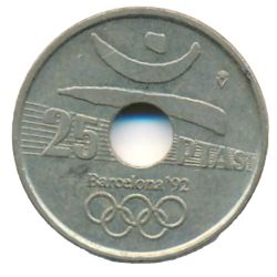 Anverso de 25 Pesetas (lanzamiento de disco)