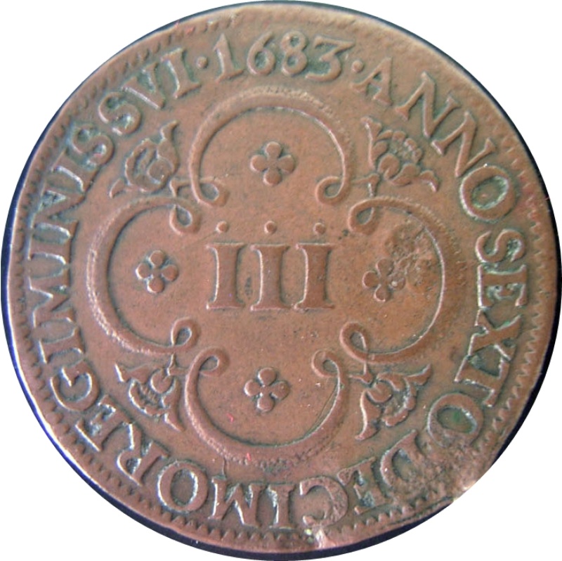 Moneda 3 (III) Reales (Réais) - Pedro Príncipe Regente | 1683 - Reverso Reverso de 3 (III) Reales (Réais) - Pedro Príncipe Regente