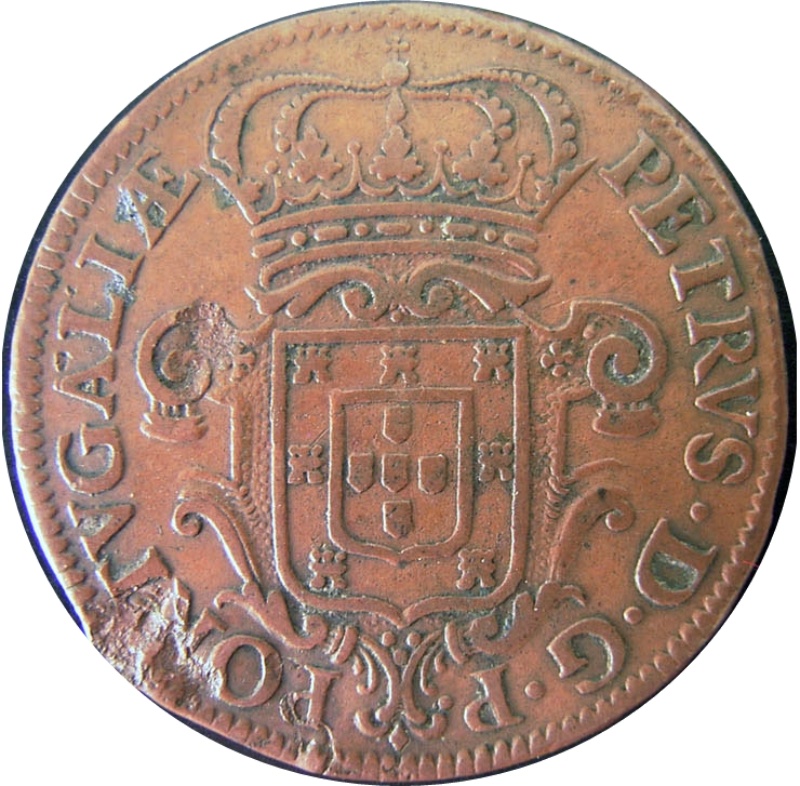 Moneda 3 (III) Reales (Réais) - Pedro Príncipe Regente | 1683 - Anverso Anverso de 3 (III) Reales (Réais) - Pedro Príncipe Regente