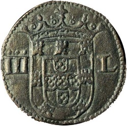 Reverso de 3 Reales "III-L" - Sebastião I