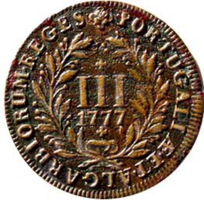 Reverso de 3 Reales (Réais) - María I y Pedro III