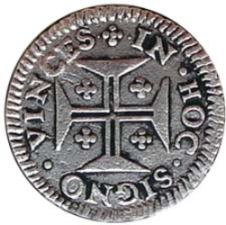 Reverso de 3 Vintens de Real (Réais) - Pedro II (ceca de Lisboa)