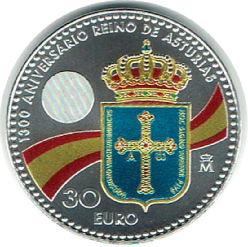 Moneda 30 Euros - Felipe VI (1300 aniversario del Reino de Asturias) | 2018 - Reverso Reverso de 30 Euros - Felipe VI (1300 aniversario del Reino de Asturias)