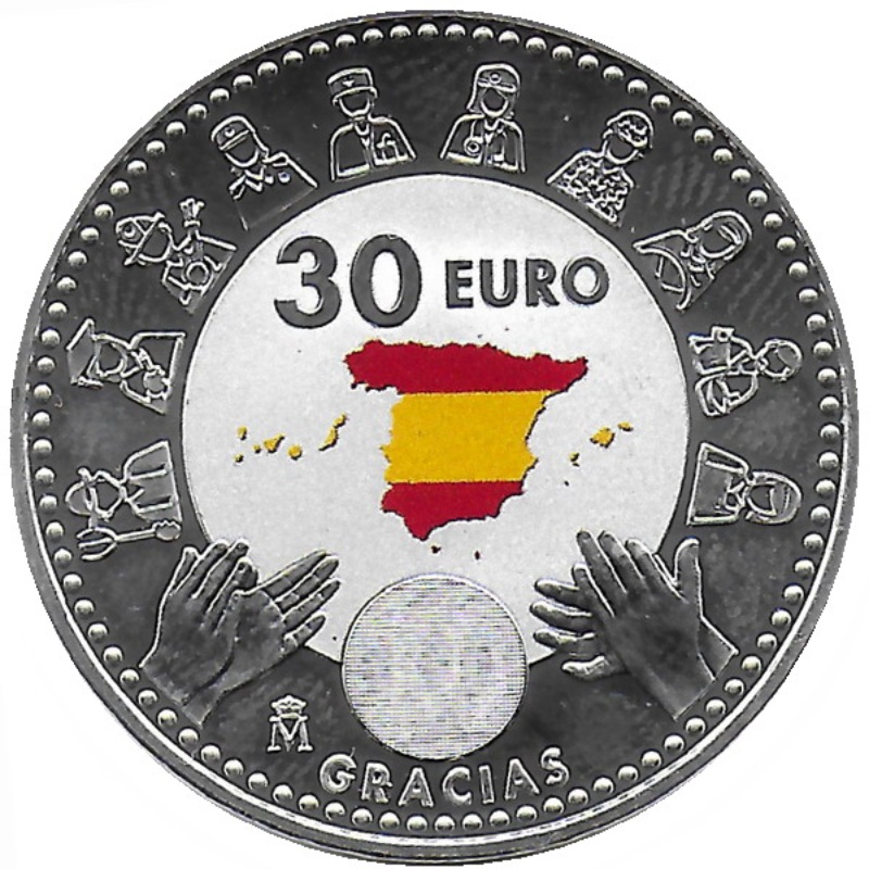 Moneda 30 Euros - Felipe VI (Héroes anónimos) | 2020 - Reverso Reverso de 30 Euros - Felipe VI (Héroes anónimos)