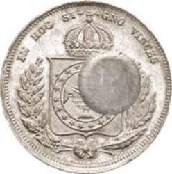 Reverso de 300 Reales (Réais) - Luís I (Contramarca "Coronado G.P." sobre 200 Reales (Réais) - Pedro II, Brasil Imp.)