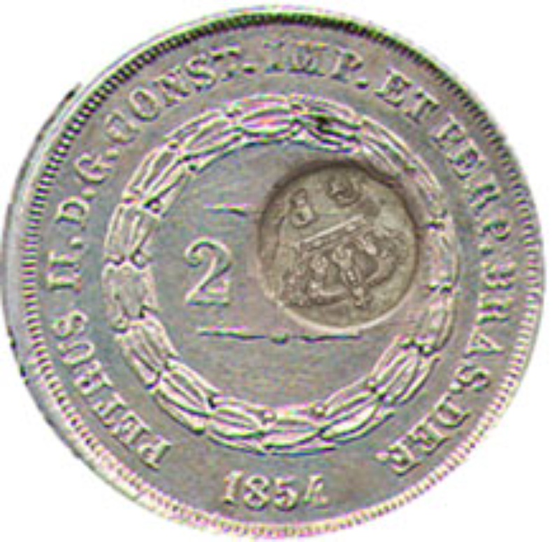 Anverso de 300 Reales (Réais) - Luís I (Contramarca "Coronado G.P." sobre 200 Reales (Réais) - Pedro II, Brasil Imp.)