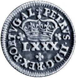 Anverso de 4 Vintens de Real (Réais) - Pedro II (Príncipe corona, ceca de Lisboa)