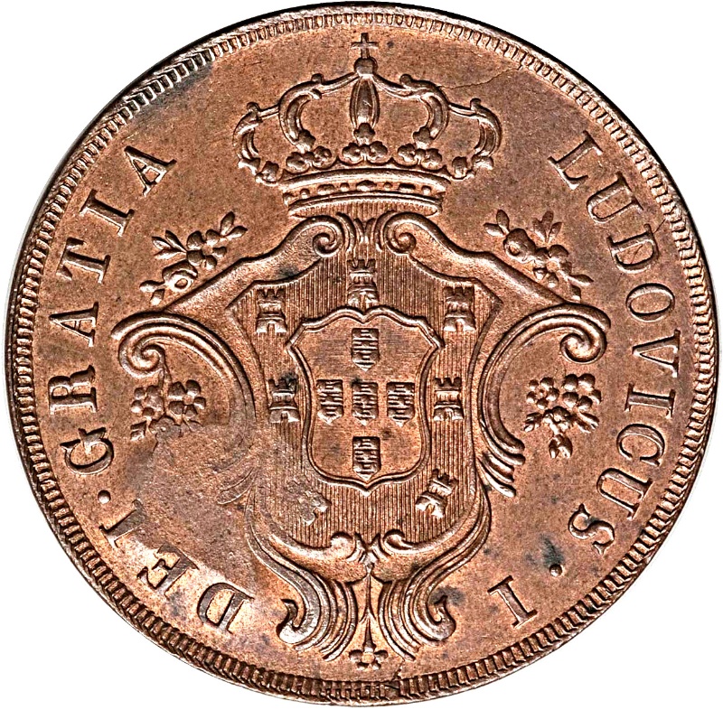 Moneda 40 Reales (Réais) - Luiz I (Contramarca"GRAN CORONA" sobre 20 Reales (Réais) - Azores) | 1871 - Reverso Reverso de 40 Reales (Réais) - Luiz I (Contramarca"GRAN CORONA" sobre 20 Reales (Réais) - Azores)
