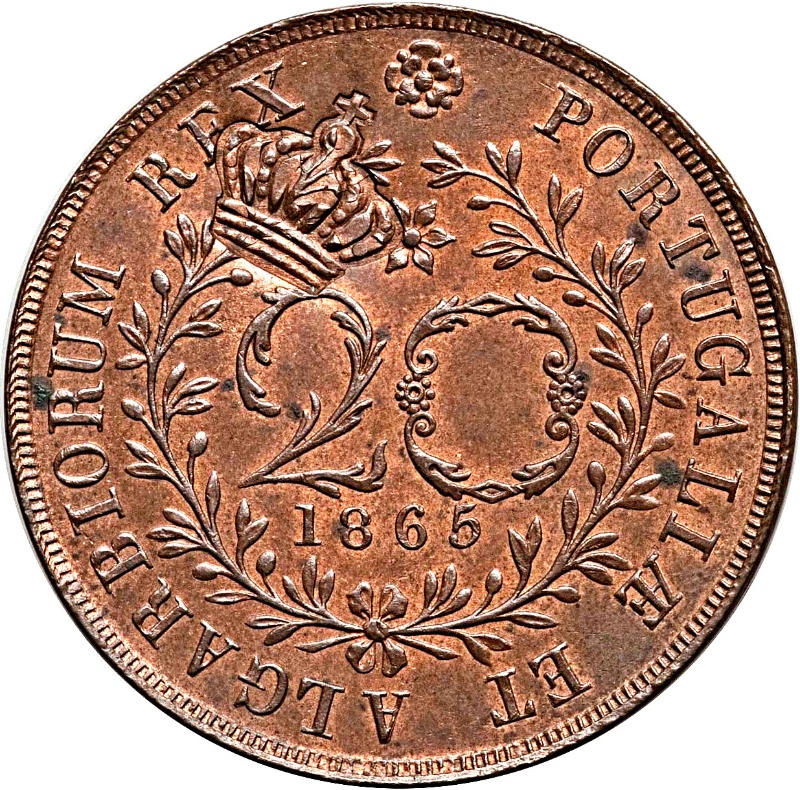 Moneda 40 Reales (Réais) - Luiz I (Contramarca"GRAN CORONA" sobre 20 Reales (Réais) - Azores) | 1871 - Anverso Anverso de 40 Reales (Réais) - Luiz I (Contramarca"GRAN CORONA" sobre 20 Reales (Réais) - Azores)