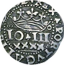 Anverso de 40 (XXXX) Reais "Real Português" - João III (Corona con "o" a la derecha, Oporto)